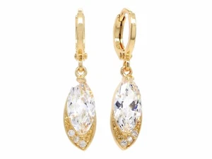 Real yellow gold plated drop white marquise earrings dangle black earrings box - Picture 1 of 6