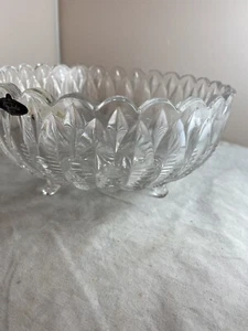 Bohemia Crystalex Czech Glass Tri Footed Crystal Bowl Sawtooth Rim Vintage - Picture 1 of 12