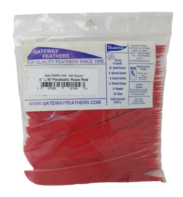 100 Pack Gateway Feathers 5" Left Wing: Parabolic Rose Red 500LPSRR-100 - Image 1 of 3