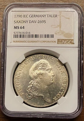 Germany Saxony 1790 IEC Vicariat Taler Coin Thaler NGC MS 64 UNC DAV-2695! - Image 1 of 2