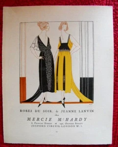 Jeanne Lanvin Robes du Soir Mercie Mc Hardy Page pub Gazette Bon Ton années 20 - Imagen 1 de 6