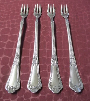 LOTUS 4 tenedores de cóctel de camarones 1895 antiguos Rogers plateados sin monogramas BU Foto 1 de 4