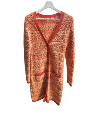 Cárdigan Anthropologie Moth SP Algodón Geométrico Lana Botón Largo Suéter Plumero Foto 1 de 4