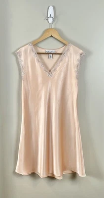 Oscar De La Renta Mujer’s De Colección Años 90’s Camisón Chemise Satinado Melocotón Encaje Talla Pequeña Foto 1 de 4
