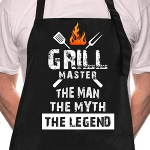 Funny BBQ Black Chef Aprons for Men, Grill Master, Adjustable Kitchen Cooking... - Picture 1 of 7