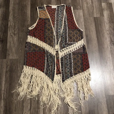 Vintage Dreamers Bohemian Fringe Patchwork Vest Womans Size Large L Boho Hippie - Image 1 of 4