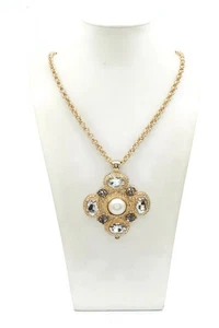 Collar Vintage Tono Dorado Imitación Perla Estrás 35" - Imagen 1 de 6