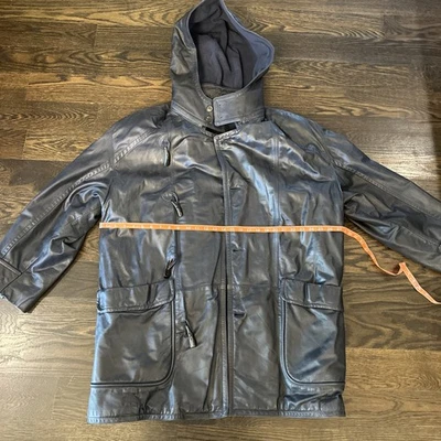 Seraphin navy blue leather with cashmere lining jacket - Image 1 of 4