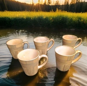 5 Desert Crossing by Joseph Abboud Large Cups Tan Brown Lines 4.25"H - Picture 1 of 7