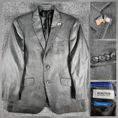 Abrigo deportivo Kenneth Cole Reaction para hombre 40S Techni-Cole chaqueta gris elástico Blazer Foto 1 de 4