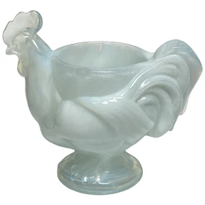Large Rooster Egg Cup Boyd Glass 2000 Millennium White Vaseline Swirl GLOWS - Bild 1 von 24