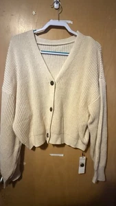 Curvzy Women’s Crop Sweater Cardigan 3XL Plus 18-22 Cream Button Front NWT - Picture 1 of 4