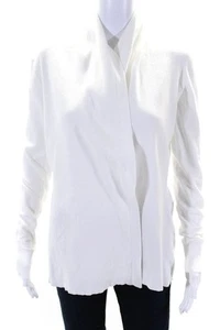 Theory Womens Cotton Ribbed Textured Long Sleeve Wrapped Cardigan White Size M - Picture 1 of 6