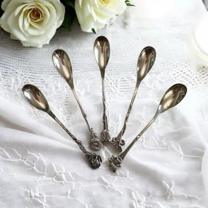 Holland Silver Plate Demitasse Spoons Flower Handle Set of 5 Antique Beauty EUC - Picture 1 of 12