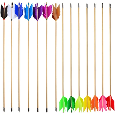 6X 32" Archery Flu-Flu Arrows 8.5mm Wooden 4 Feathers Recurve Bow Longbow Target - Image 1 of 4
