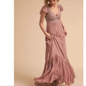 Anthropologie x BHLDN Daphne verziert Maxi Fee Stufen Chiffon Boho Kleid 0 - Bild 1 von 16