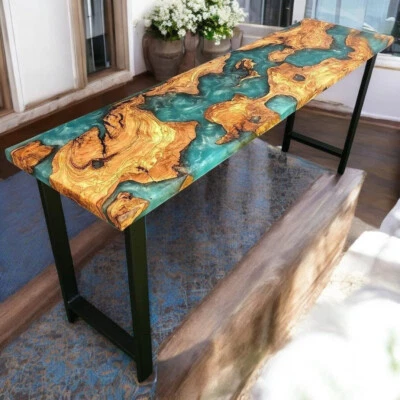 Muebles de mesa de mostrador de barra de consola de resina epoxi verde 55"x15" hechos a pedido Foto 1 de 4