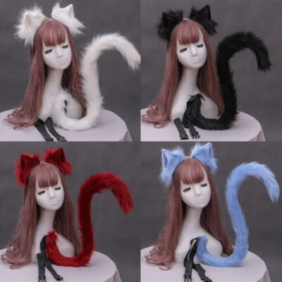 Women Girl Sexy Cosplay Furry Fox Ear Tail Kawaii Cat Lolita Anime Cosplay Props - Image 1 of 4
