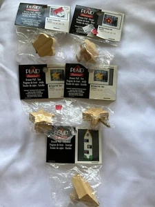 Lot of 5 Plaid Essentials 6 Wooden Drawer Pulls - 2 flowers 2 stars 1 diamond - Picture 1 of 2