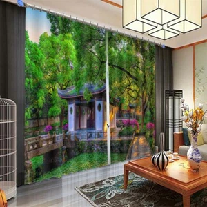 Great Waterfall Temple 3D Blockout Photo Print Curtain Fabric Curtains Window - Imagen 1 de 10