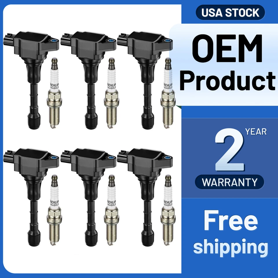 6 Ignition Coils Pack UF617 and Spark Plug For 2011-2013 INFINITI M37 3.7L V6 - Image 1 of 4