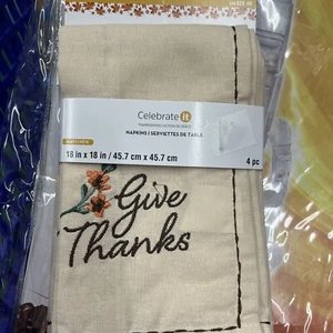 Servilletas de tela Celebrate It Acción de Gracias Dar Gracias Set de 4 Cosecha Otoño - Imagen 1 de 6