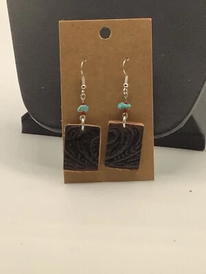 Pendientes de bucle de cuero turquesa y perlas, Southwestern Boho Foto 1 de 4