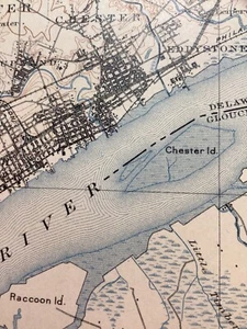 original 1908 USGS map of Chester, White Horse, PA Claymont, DE Gibbstown, NJ - Picture 1 of 12