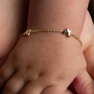 14K massives Gelbgold Schmetterling Natur Mädchen Kind Baby Armband 5" verstellbar - Bild 1 von 3