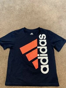 NWT Boys Adidas Navy Blue White Orange Athletic T-shirt Size 4 polyester tee - Picture 1 of 3