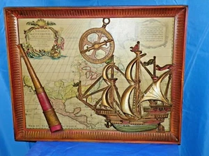 NORTH AMERICA MAP BY SANSON 1650'S SHIP COMPASS TELESCOPE IN 3D FORM-FRAMED - Picture 1 of 12