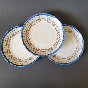 3 SAUCERS TOMOE CHINA Blue with SpiderWeb Design Made in Japan - Imagen 1 de 4