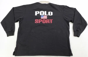 Rare Vintage POLO SPORT Ralph Lauren Spell Out USA Flag Polo Shirt 90s Black 2XL - Picture 1 of 10