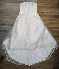 Davids Bridal Wedding Dress Strapless Beaded Zip-up Train Boning-in 16W White