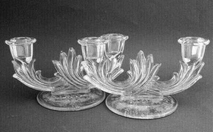 Pr Fostoria Glass CHINTZ Etch 2-Light Baroque Candleholders - Picture 1 of 3