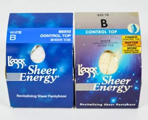 2 L'eggs Sheer Energy Control Top Sheer Toe Medium Support Leg Tights WHITE Sz B - Picture 1 of 8