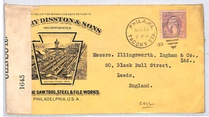 USA ADVERT *Disston Steelworks* Cover WW1 Censored 1918 Duplex 5c COIL YH363 - Picture 1 of 12