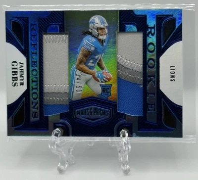 Jahmyr Gibbs 2023 Panini Plates & Patches Rookie Reflections Jersey Patch RC /50 - Image 1 of 3