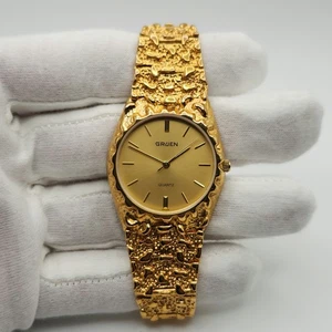 Gruen Men's Vintage Gold Tone Nugget Quartz Watch - Picture 1 of 12