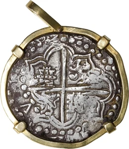 Potosí, cob 8 reales, Philip III, assayer T, faint date 1619 21.5K gold pendant. - Picture 1 of 3