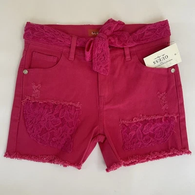 Guess Kids Girls Hot Pink Short With Lace Belt And Pockets Details size 12 - Image 1 of 4