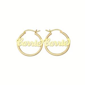 Personalized 14K Yellow Gold Small Hoop Name Earrings 1 Inch Diameter GH011N - Picture 1 of 3