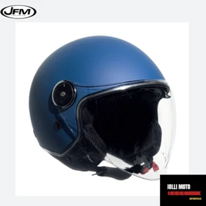 CASCO DEMI-JET MOTO SCOOTER VESPA JFM 550 BLU OPACO CON VISIERINO PARASOLE - Foto 1 di 1