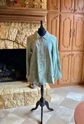 “DIALOGUE” MINT TONAL FLORAL PRINT FULLY LINED SUEDE JACKET SZ L GORGEOUS!!! - Image 1 of 4
