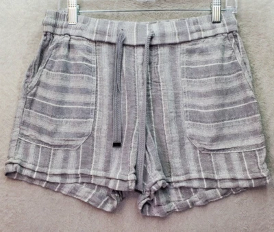 Style&co. Pantalones Cortos Mujer Pequeños Medianos Gris Rayas Lino Cintura Elástica Cordón Foto 1 de 4