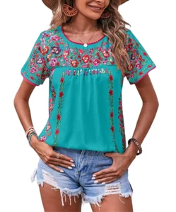 E-Ra©tro Blue Floral Lace-Trim Gathered-Front Tunic Size XXL - Picture 1 of 1