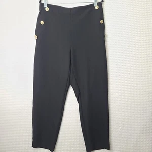 Zara Black Stretchy Pull-On Straight Leg Buttoned High Rise Dress Pants XL - Picture 1 of 20
