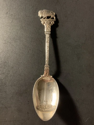 Anttique Sterling Silver Buffalo McKinley Monument Souvenir Spoon Cover