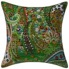 Decorative Cotton Seat Cushions Green Kantha Printed Paisley Pillow Covers