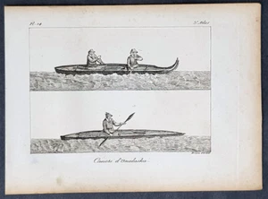 1817 James Cook Antique Print Alaska Natives in Canoes in Prince William Sound - Picture 1 of 2